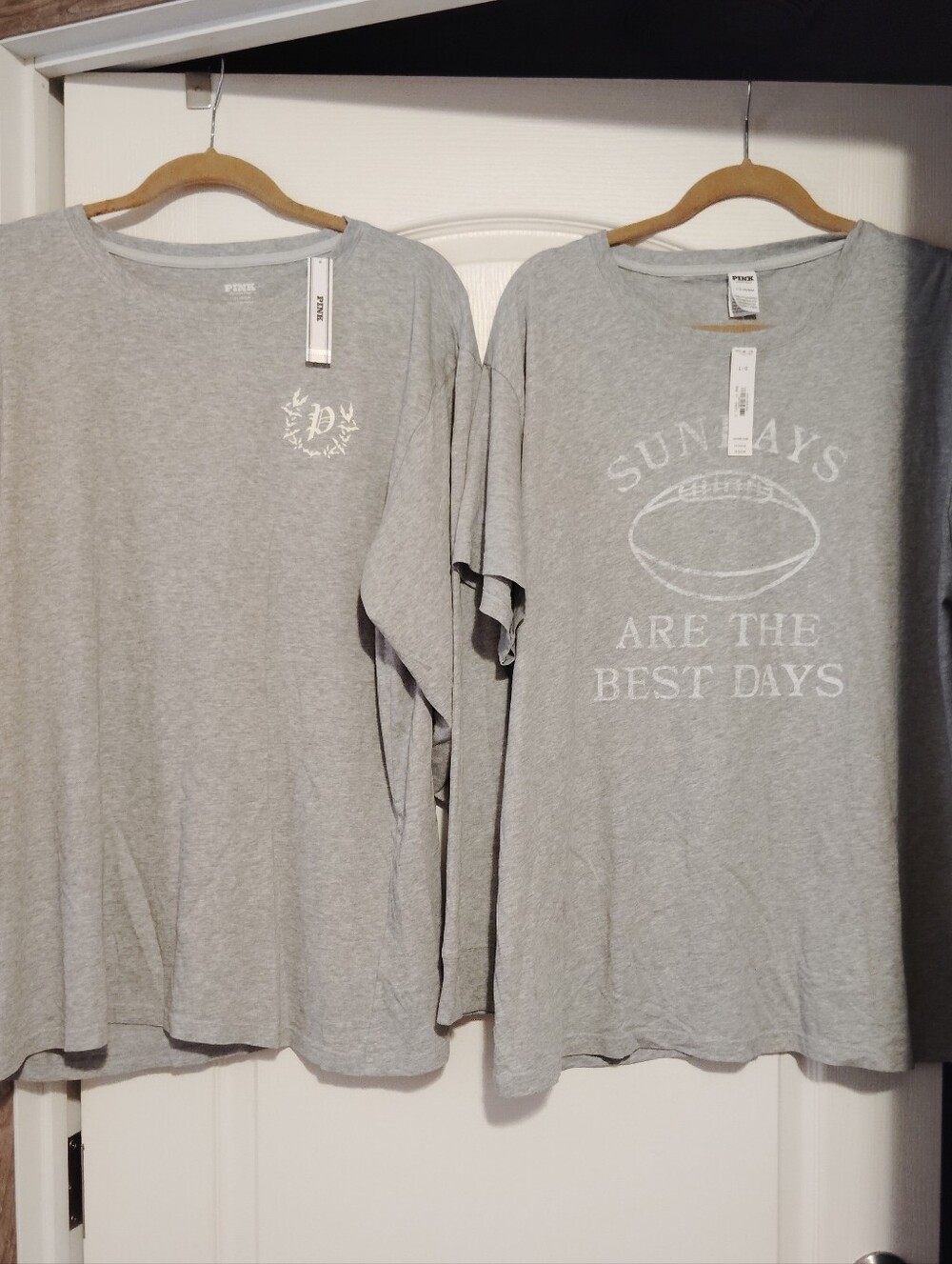 2 PC NWT Victoria's Secret PINK Gray Glow In The Dark Graphic T-shirt Set sz LG